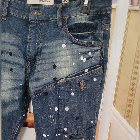 EVOLUTION IN DESIGN Distressed Paint Splatter Blue Jeans Size 20 - Picture 8 of 11